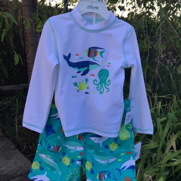 Infant boy two piece sea themed swim trunks and top - Picture 2 of 3